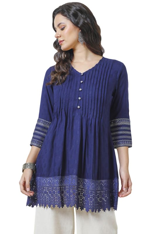 Soch Womens Navy Blue Rayon Schiffli Tunic