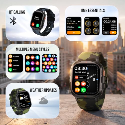 Fastrack Xtreme S Rugged Smart Watch with 1.93" AMOLED Square Display, BT Calling, 24/7 Health Suite, IP67, 60Hz Dynamic Refresh Rate, Vitality Index, Hydration Alert, Large Battery - Camo Green