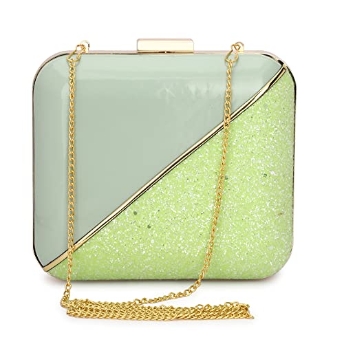 TOOBA Handicraft Hand Embroidered Box Clutch Bag Purse for Bridal, Casual, Wedding Bag for Women & Girls (Sea Green Dual)