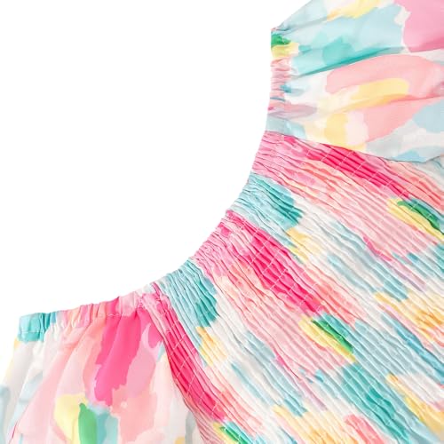 Hopscotch Girls Abstract Polyester Puff Sleeves Fit Flare Plain Casual Dresses In Red Color For Ages 6-7 Years (MTQ-4658877)