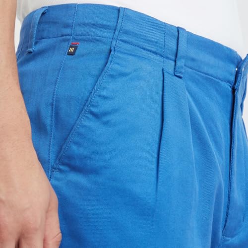 Raymond Men's Solid Pattern Slim Fit Pure Cotton Single Pleat Casual Shorts (Size: 40)-RCHE00136-B6 Dark Blue