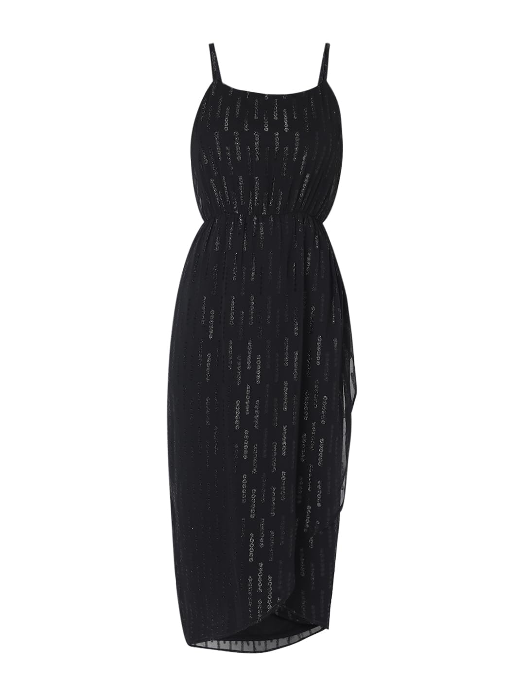 VERO MODA Women's Polyester Fit and Flare Midi Dress (10306323-Jet Black_Jet