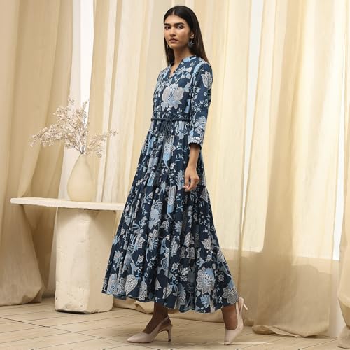 Biba Women Earthy Blue Cotton Dress_38