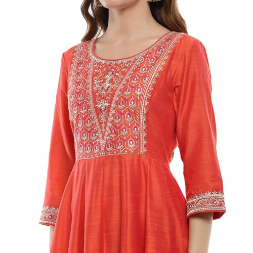 BIBA Women's Orange Polyester Blend Anarkali Suit Set (SKDTGLDWE9622AW24ORG
