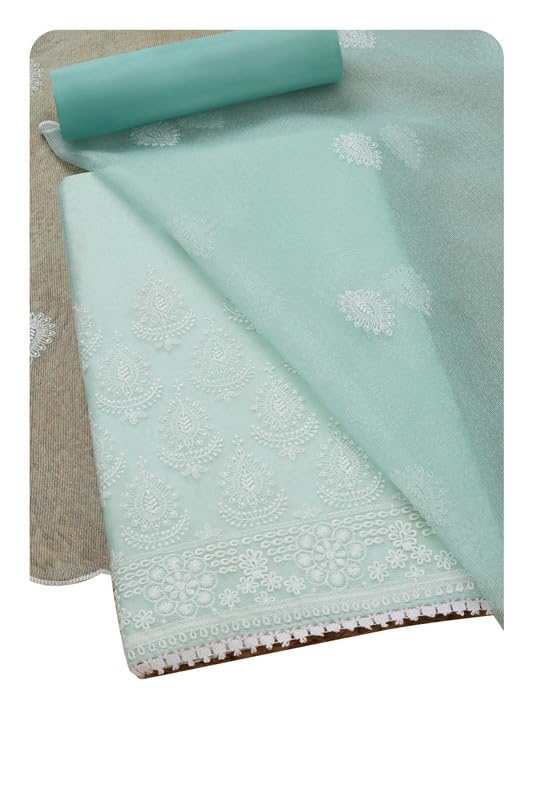 Soch Womens Turquoise Blue Kota Embroidered Unstitch Dress Material With Thread Work