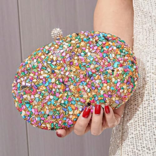Mastyle® Handmade Shell Clutch For Women With Rhinestone Surface Diamond Lock And Chain Handle