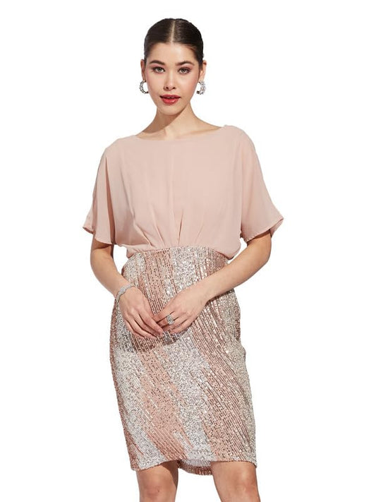 Latin Quarters Women Copper Round Neck Half Sleeve Solid Bodycon Dress_XS