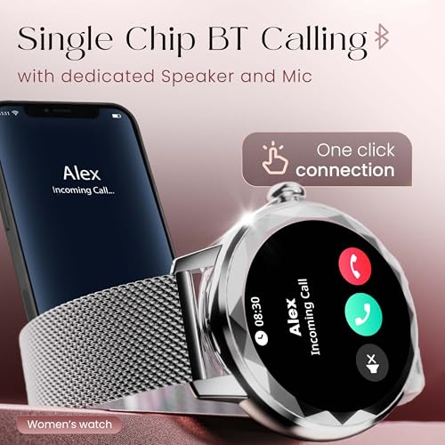 GOBOULT Newly Launched Alora Smart Watch 1.19'' AMOLED Display, BT Calling, Rotating Bezel, 150+Watchfaces, 800 Nits Brightness, AI Voice Assistant, SpO2 Monitoring, 120+ Sports Mode (Silver)