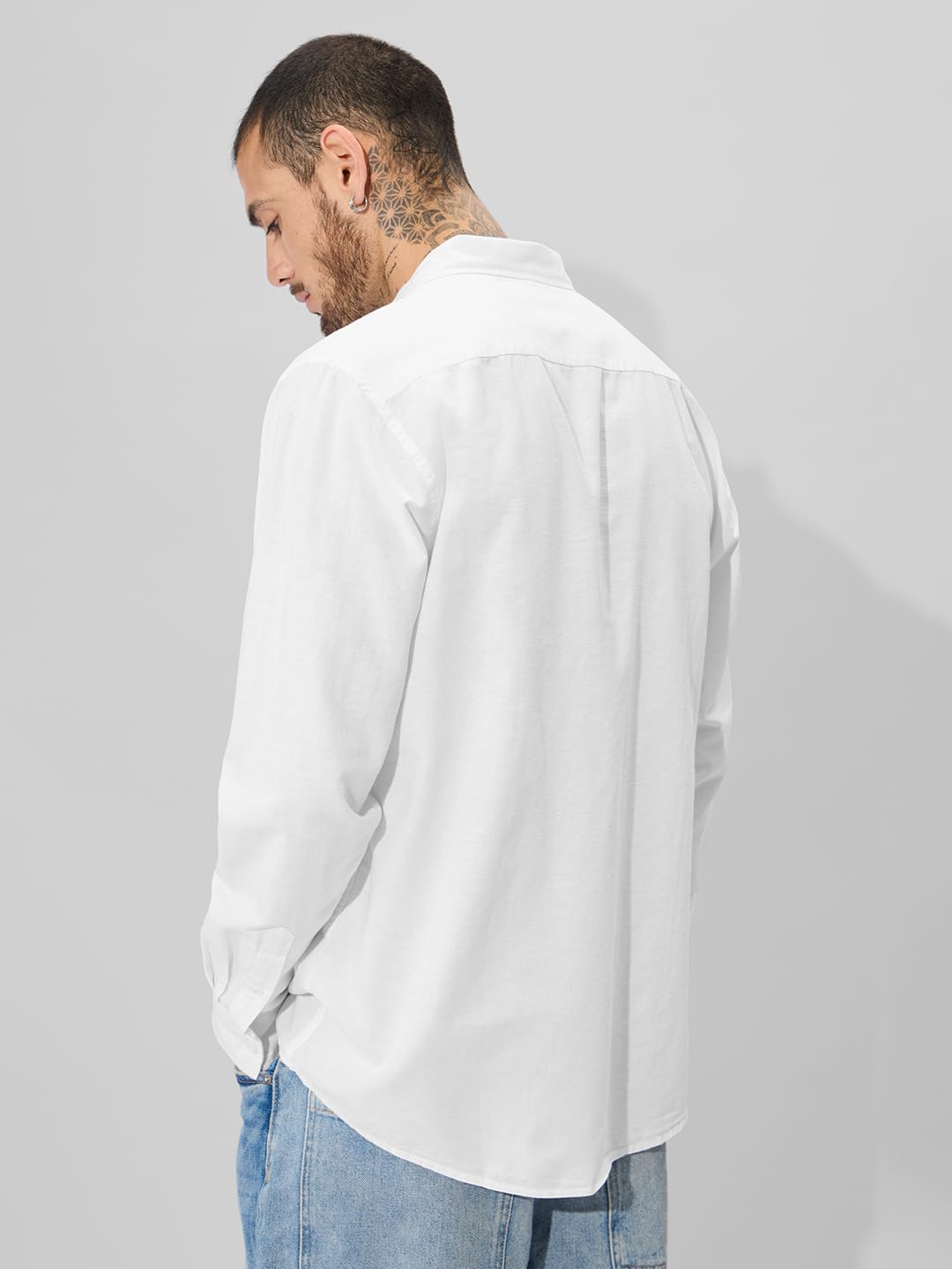 The Souled Store Solids: Pearl White Men and Boys Collared Neck Long Sleeve Button Front Regular Fit Cotton Linen Shirts Solid Shirts Casual Button-Down Full Sleeve Casual Workwear Fashionable Stylish