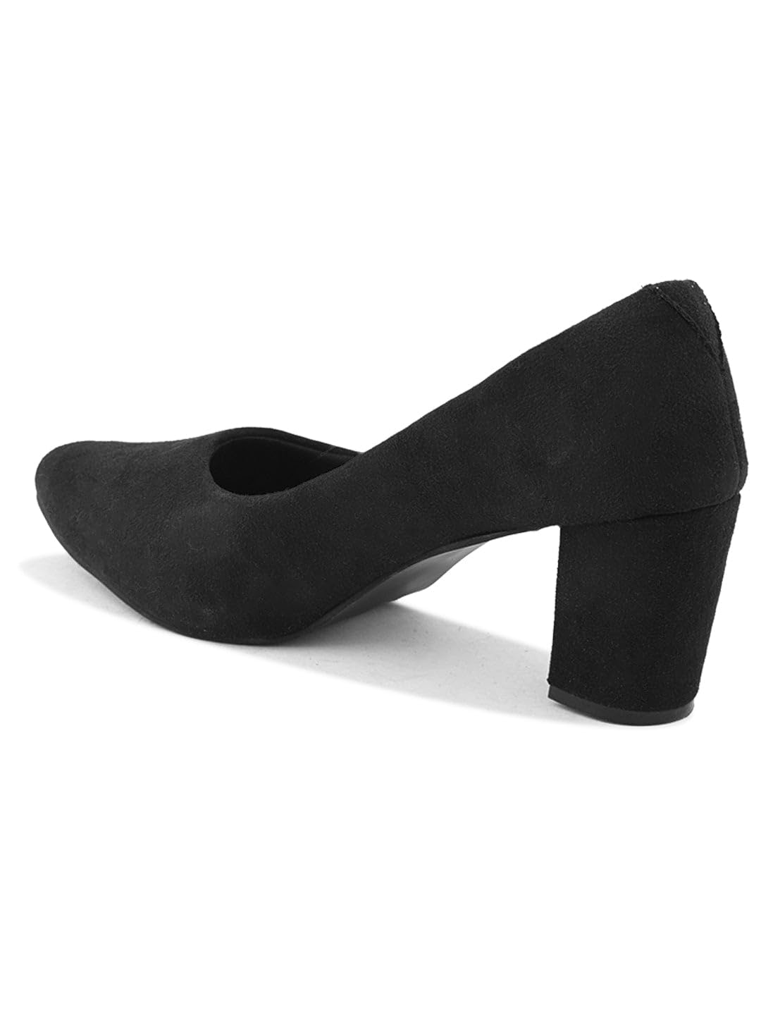 XE Looks Classic Black Pumps | Chic Suede Finish | Comfortable & Stylish Block Heel For Girls & Womens