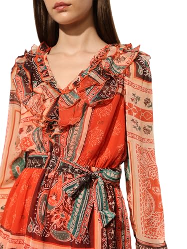 ONLY Women's Tribal Print Fit and Flare Orange Dress