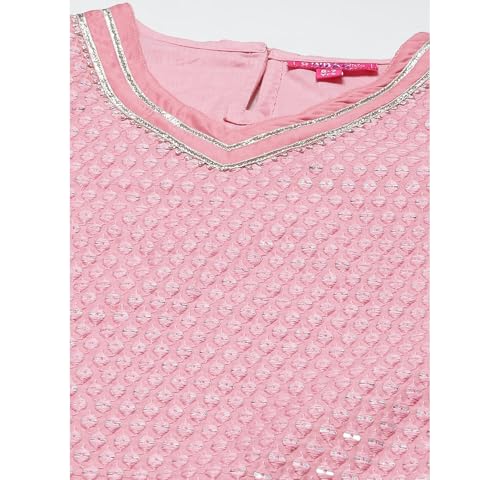 BIBA Girl's Cotton Embroidery Relaxed Kid (Kw4164_Pink_11, Kurta Sharara Set)