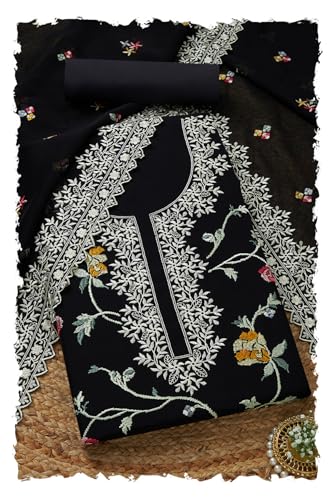 Soch Womens Black Organza Embroidered Unstitch Dress Material With Thread Work