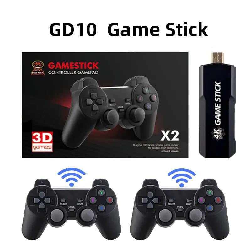 (GPZ) Pro Gaming Console Stick GD10 37000+ Inbuilt Games Retro Classic 3D 4K Full HD With 2 Wireless Gamepad Plug & Play Video Game 64Gb