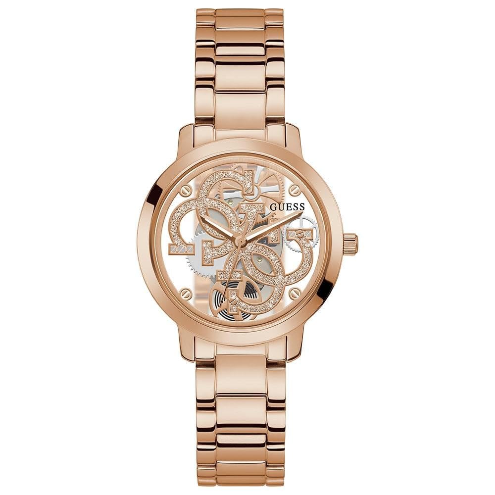 GUESS Analog Unisex Adult Watch (Gold Dial Rose Gold Colored Strap) Stainless Steel