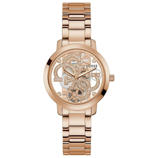 GUESS Analog Unisex Adult Watch (Gold Dial Rose Gold Colored Strap) Stainless Steel