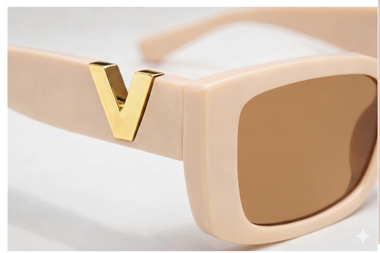 FAVELA Women Cat Eye Sunglasses | Stylish Cateye Square Frame with Gold V Detail | UV400 Protected Fashion Goggles for Girls & Women | Trendy Party, Casual & Daily Use. (Off-White)