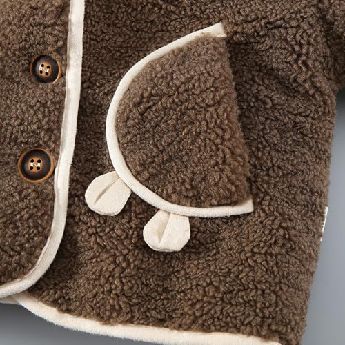 Hopscotch Boys Full Sleeves Brown 3D Teddy Applique Hooded Jacket For Ages (3-4 Years)