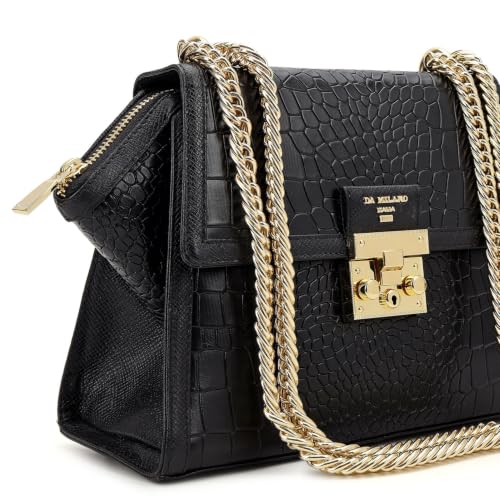 Da Milano Leather Satchel Bag for Women - Black (LB-02436)