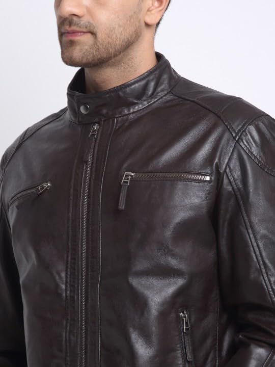 TEAKWOOD LEATHERS Men's Genuine Leather Jacket Latest Stylish Men Leather Jackets | Casual Office & Biker's Choice | Dark Brown | L
