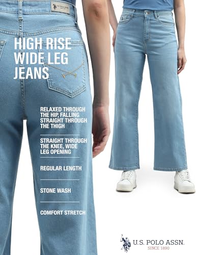 U.S. POLO ASSN. High Rise Wide Leg Jeans (UWAW24JEN268_Blue_26)