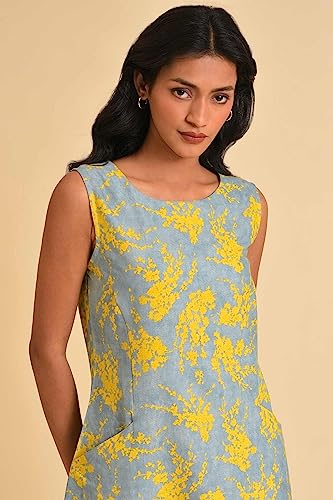 W for Woman Women's Cotton Blue and Yellow Abstract Print Western Dress Above The Knee 23FEW18818-810328
