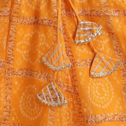 Hopscotch Girls Short Sleeves Yellow 2-Pc Bandhani Lehenga Set For Age (2-3 Years)