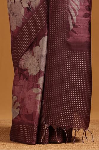 Soch Womens Wine Tussar Floral Printed Saree