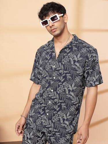 Rigo Printed Co-Ord Set for Men's | Casual Shirt & Shorts Night Suit Set | Lounge-wear Nightdress Pajama Set for Men's | Night Wear, Beach Wear, Vacation Wear Outfit Azure Blue