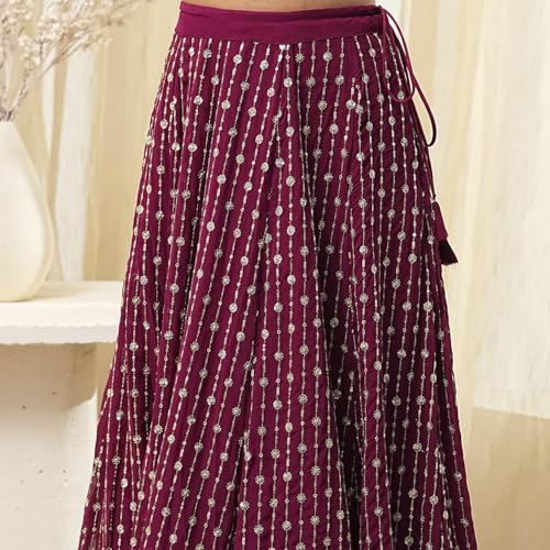 BIBA Women Burgundy Georgette Lehenga Set_32