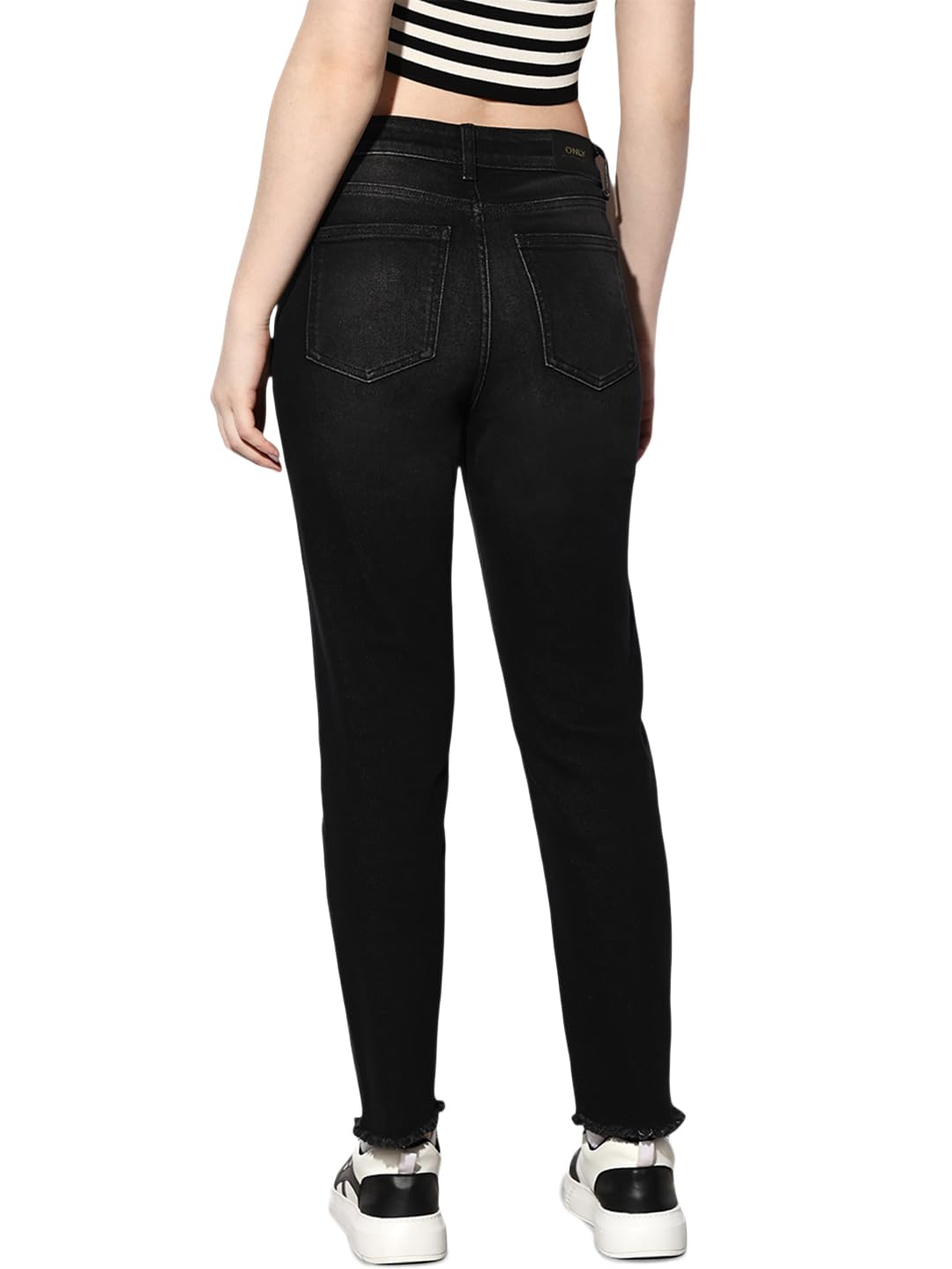 ONLY Women Cotton Blend Stretchable Mid-Rise Slim Fit Black Jeans