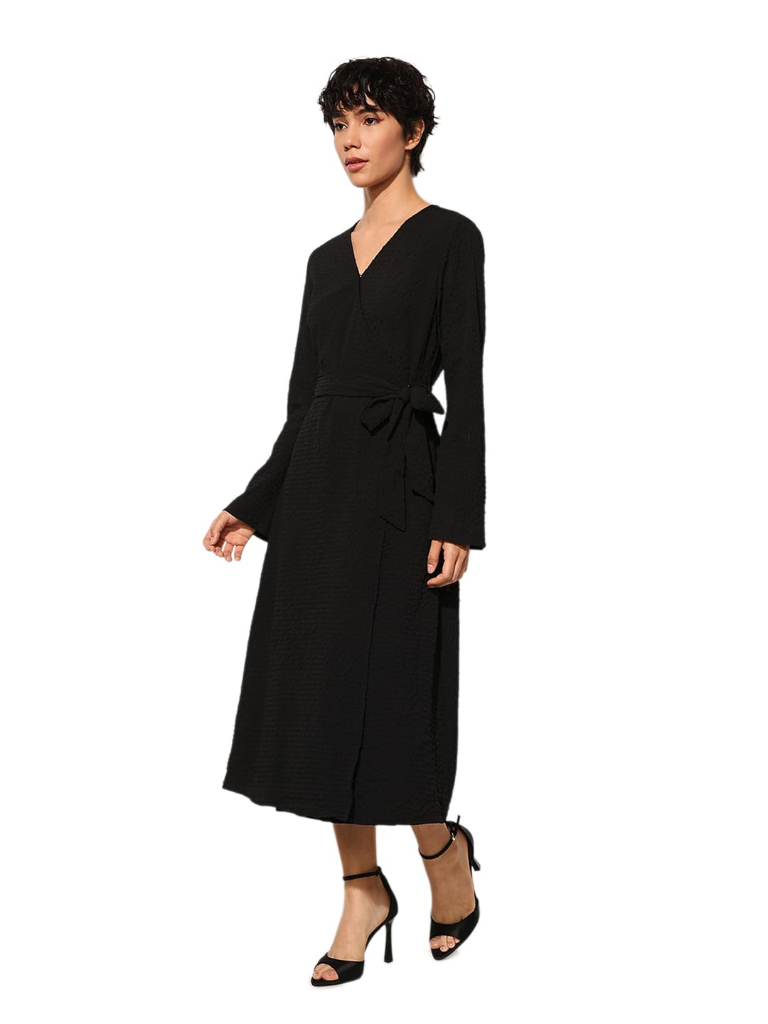 ONLY Women's Wrap Dress with Belt Midi Dress