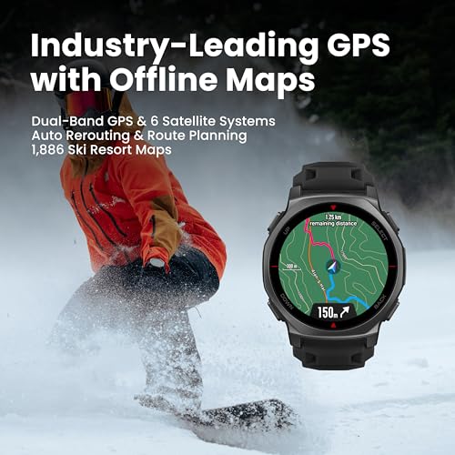 Amazfit T-Rex 3 Pro Outdoor Smart Watch 44mm Sapphire AMOLED Display with Flashlight, Dual Band GPS, Offline Maps, 25 Days Battery, 10 ATM, 180+ Sports Mode for Android & iPhone, Tactical Black