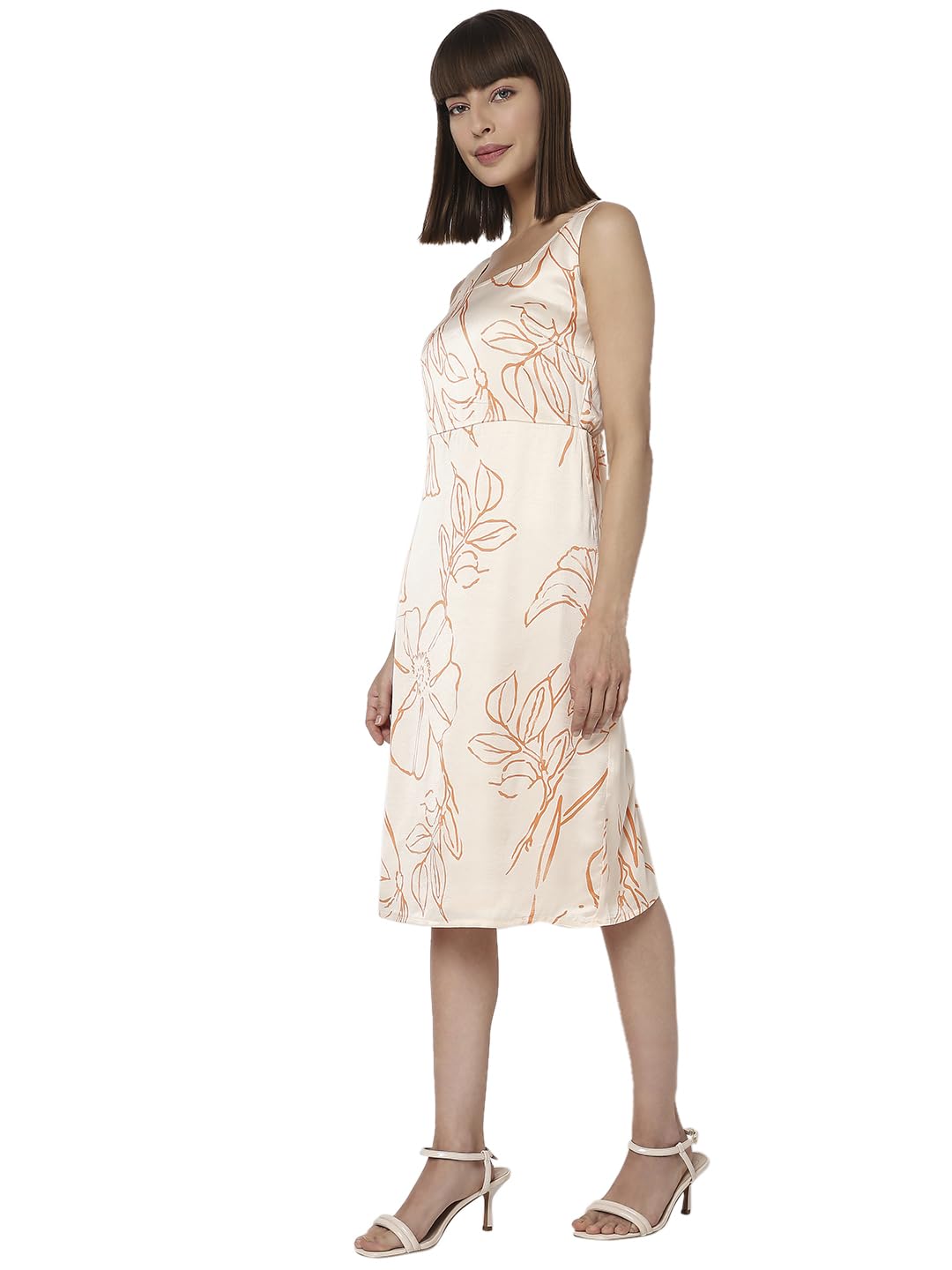 VERO MODA Women's Polyester A-Line Below The Knee Dress (10299471-Pink Champagne_Pink L)