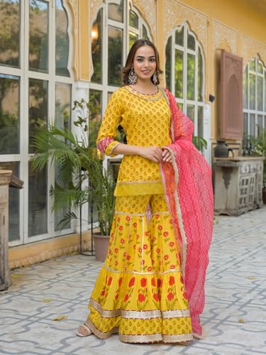 Divena Yellow Muslin Kurti Sharara with Dupatta