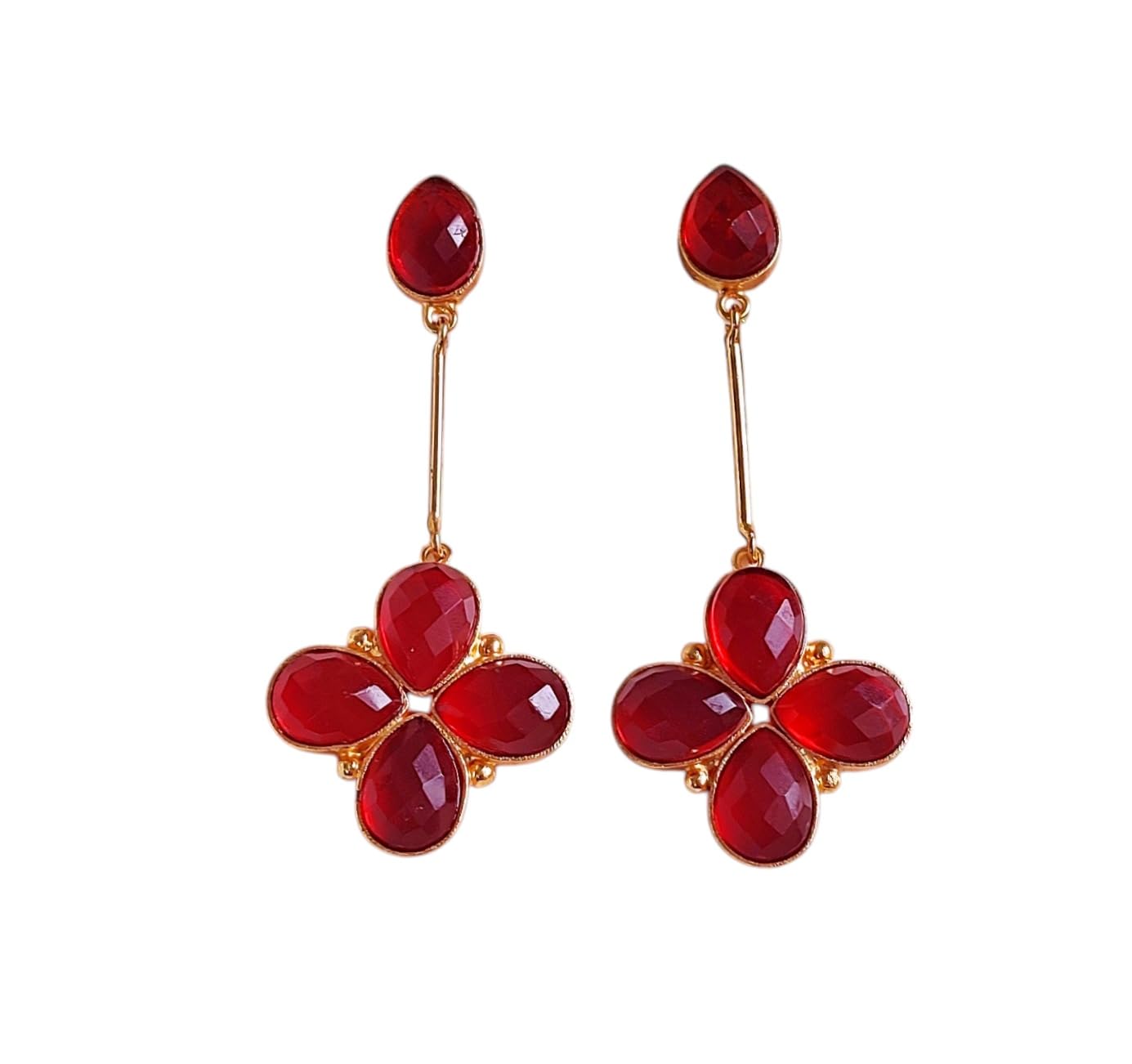 Jiaara Handcrafted Elegant Brass & Semi-Precious Stone Drizzle Earrings For Women