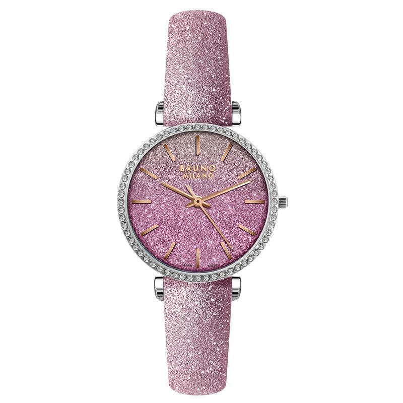 BRUNO MILANO Fashion Forward Diamond Studded Bezel Watch with Glitter for Women and Girls (Dark Pink)