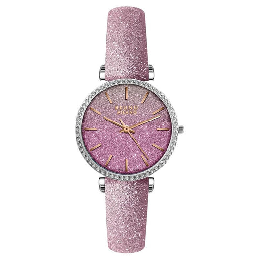 BRUNO MILANO Fashion Forward Diamond Studded Bezel Watch with Glitter for Women and Girls (Dark Pink)
