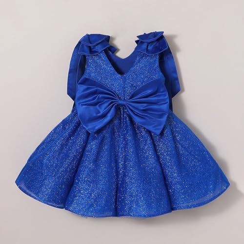 Hopscotch Girls Navy Sleeveless Oversized Bow Sparkle Party Dress for Age (18-24 Months)