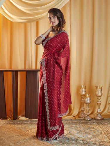 Kasee Women Gajri Embellished Beads and Stones Silk Blend Saree
