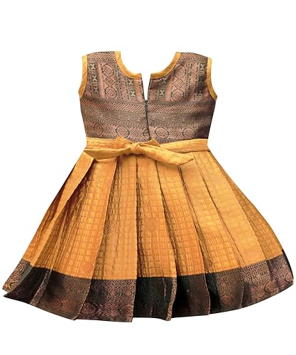 PW PLATYPUS WORLD Baby Girl's South Indian Traditional Pattu Pavadai Jacquard Silk Lehenga Choli (Green, 6-12 Months)