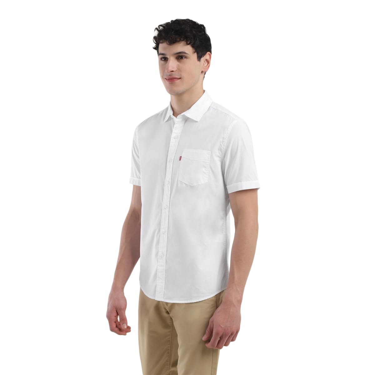 Levi's Men's Cotton Spread Collar Slim Fit Solid Shirts White, Large