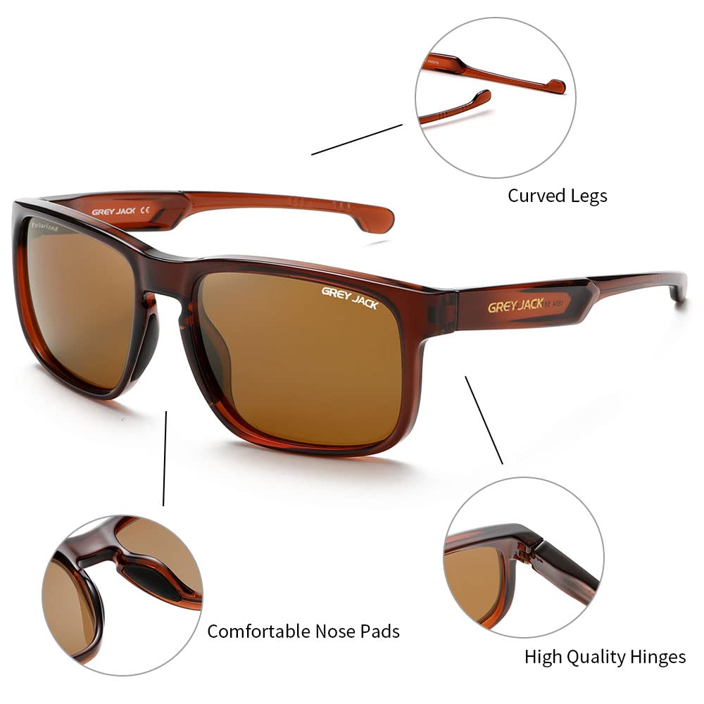 grey jack TR90 Polarized Sports Sunglasses for Driving Cycling Fishing 3254 Brown Frame Brown Lens