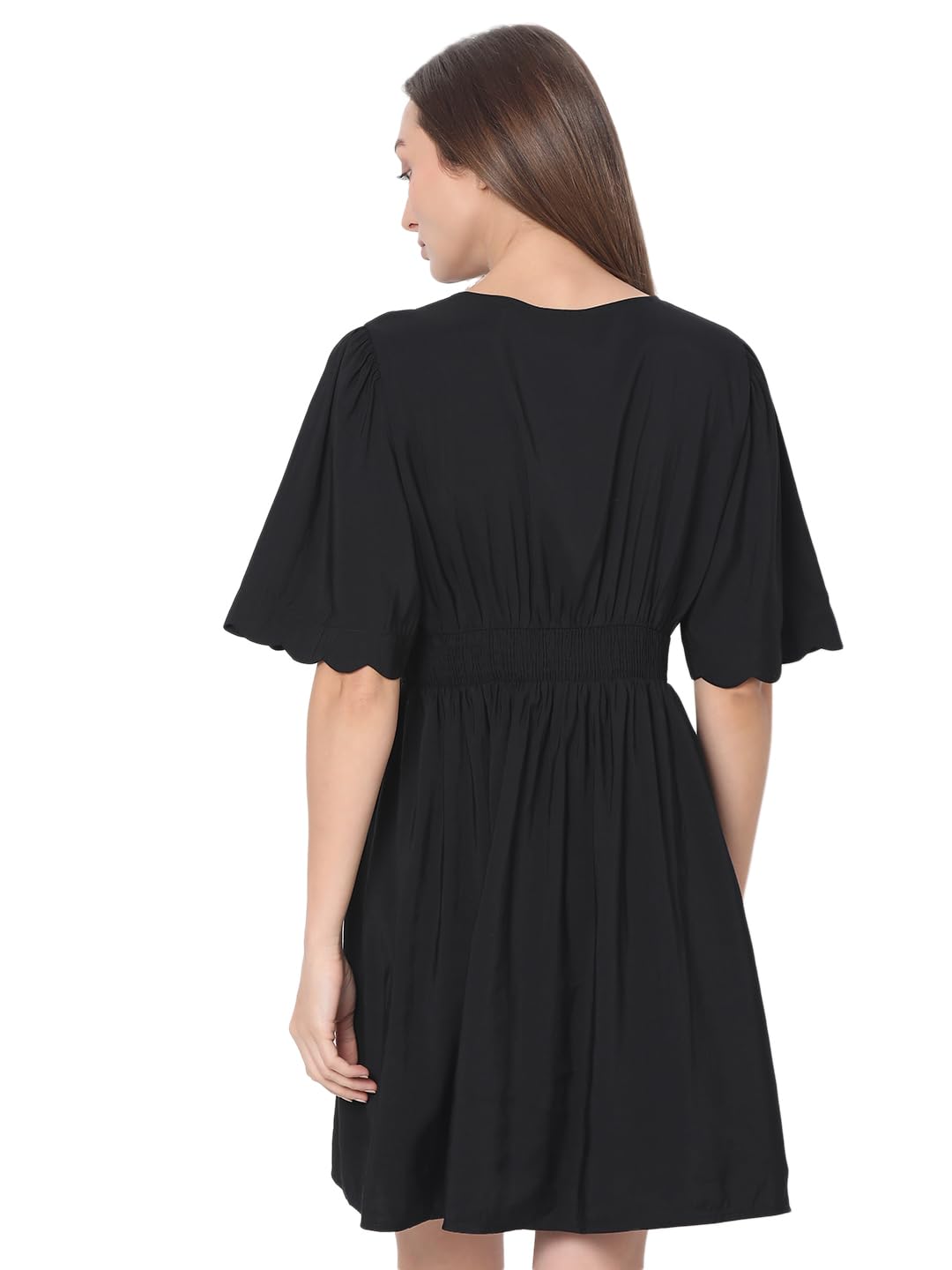 Vero Moda Women's Viscose Fit and Flare Above The Knee Dress (10305676- Black