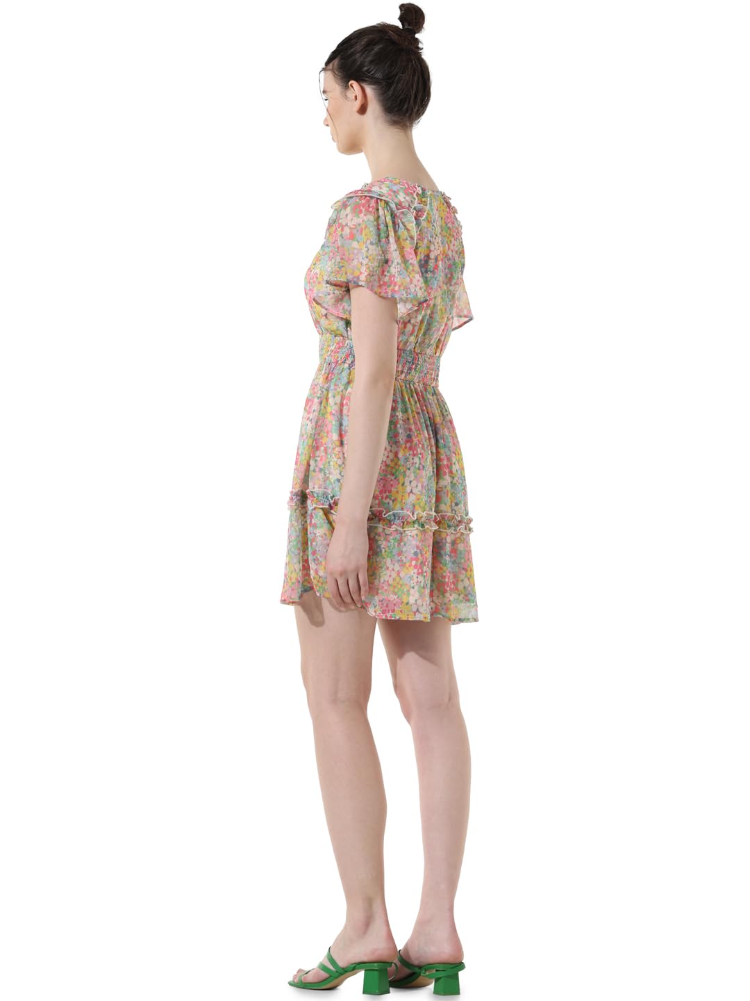 ONLY Women Printed Polyester Above Knee Multicolor Tiered Dress