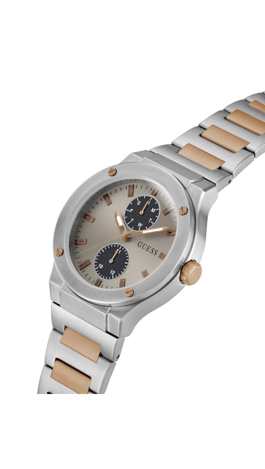 GUESS Stainless Steel Analog Grey Dial Men's Watch-Gw0795G2, Band_ Silver, Dial_ Beige