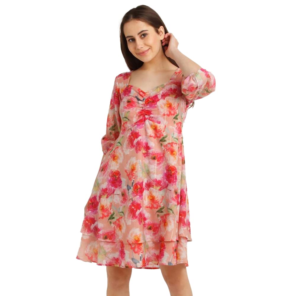 Zink London Women's Pink Printed Layered Short Dress