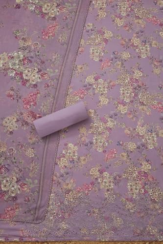 Soch Womens Lavender Rayon Floral Print Unstitch Dress Material With Thread Work