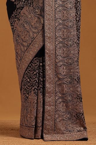 Soch Womens Navy Blue Georgette Botanical Saree With Stone Work
