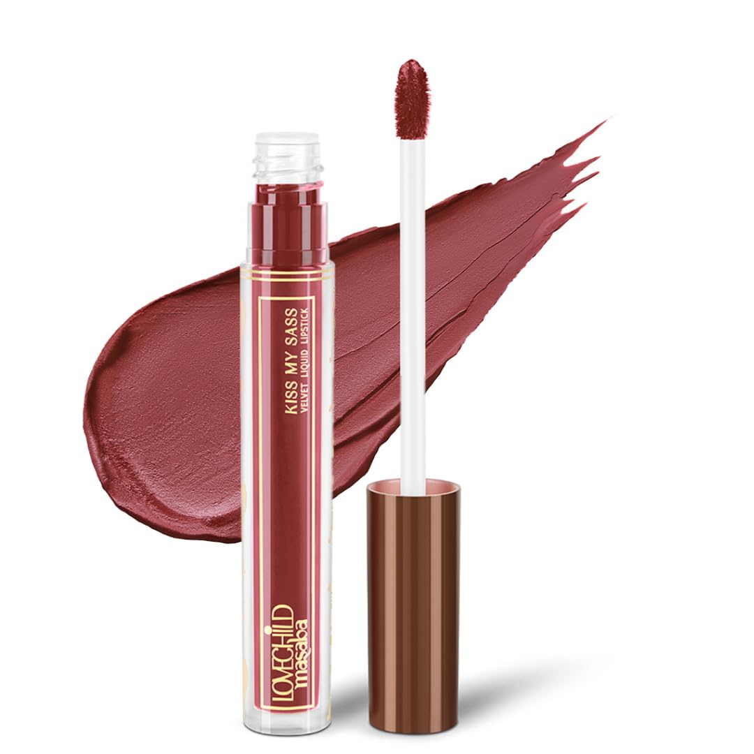 LoveChild Masaba Kiss My Sass Velvet Matte Lipstick (Burgundy Red), Intense Color, Transfer-Proof, Hydrating with Hyaluronic Acid, Long-Lasting & Lightweight, Smooth Glide Formula, OK Boomer! 3.5ml